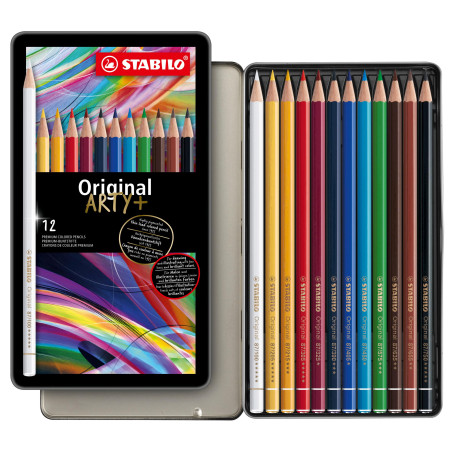 STABILO Original - Crayon de couleur - Boite métal x 12 crayons dessin à mine fine- Gamme ARTY+