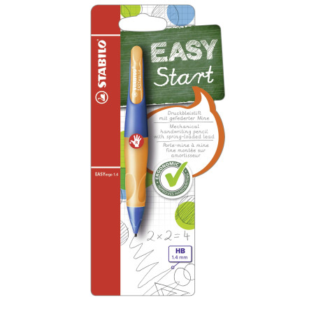 STABILO EASYergo 1.4 - Porte-mine ergonomique - 1 stylo + 3 mines HB - Droitier - orange/bleu