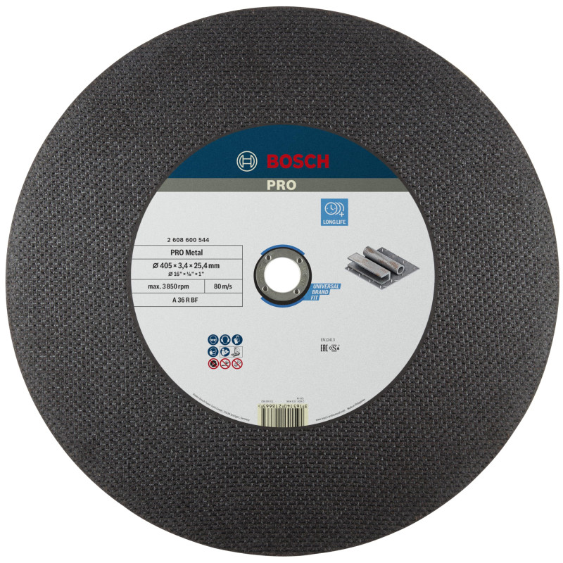 Bosch 1x Disque à tronçonner PRO Metal Longlife pour tronçonneuse et alésage 25,4 mm (pour Acier, Ø 405 mm, Professional Accesso Bosch 1x Disque à tronçonner PRO Metal Longlife pour tronçonneuse et alésage 25,4 mm (pour Acier, Ø 405 mm, Professional Accesso