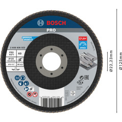 Bosch 1x Plateau à lamelles PRO Metal X571, version bombée sur fibres (pour Acier, Acier inoxydable, Ø 125 mm, Grain 60, Profess