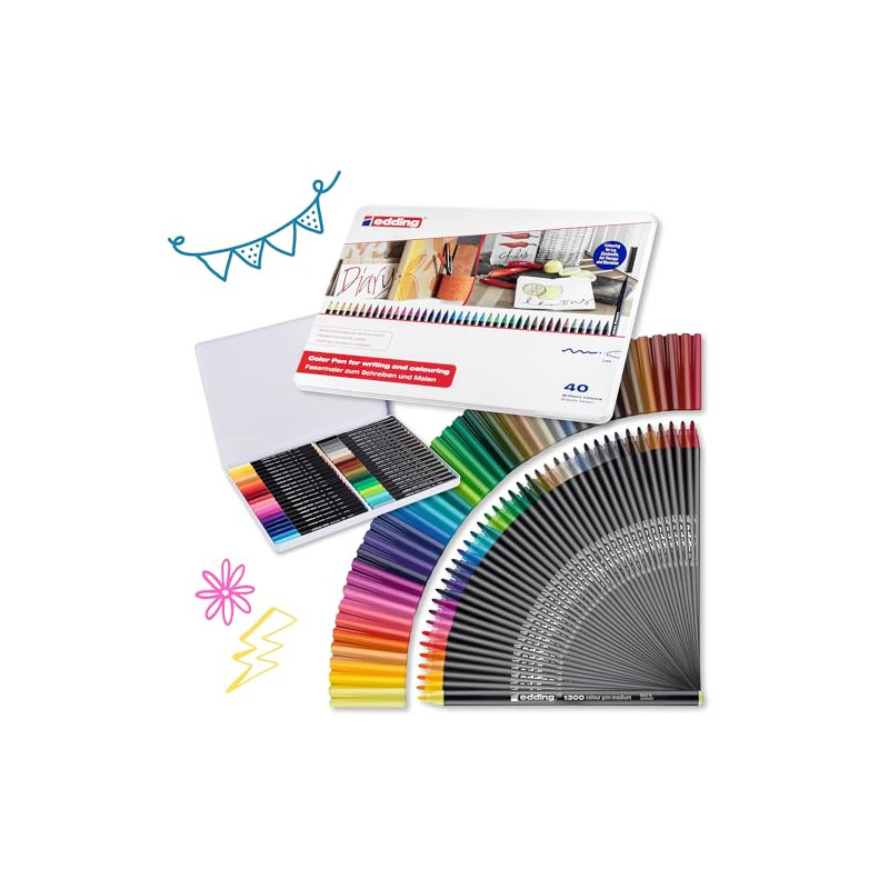 edding 1300 feutre de coloriage fin pointe moyenne - multicolore - 40 stylos - pointe ronde 2 mm - pour dessiner et écrire - pou edding 1300 feutre de coloriage fin pointe moyenne - multicolore - 40 stylos - pointe ronde 2 mm - pour dessiner et écrire - pou