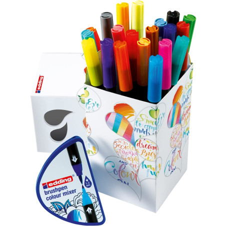 edding Colour Happy coffret - étui de 20 +1 mélangeur couleur dégradé - colorées, lumineuses et délicates - pointe de pinceau fl