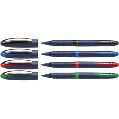 Schneider 183094 One Business (Stylos rollers à encre liquide, non rétractable) Pochette de 4 (Noir/Rouge/Bleu/Vert)