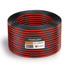 Manax Câble d'enceinte 2 x 1,50 mm² CCA Rouge/noir Rouleau de 50 m