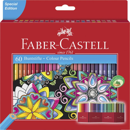 FABER-CASTELL 111260 - Set de crayons de couleur Castle, 60 pièces, hexagonaux, incassables, pour enfants et adultes