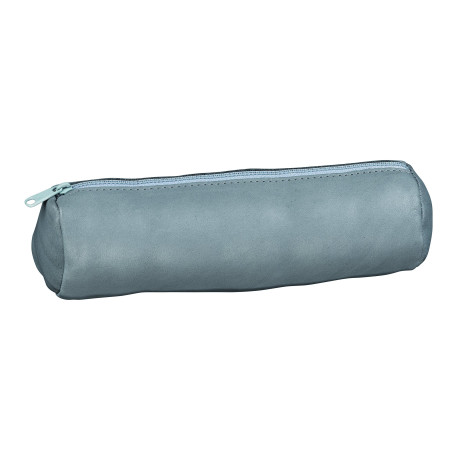 ELBA Fourre-Tout Rond 22x6cm a Fermeture Eclair Cuir Teinte Gris