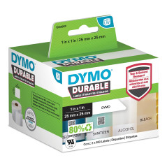 DYMO Étiquettes Industrielles Durables pour Imprimantes à Étiquettes LabelWriter, Blanc, 25 x 25 mm, 2 Rouleaux de 850