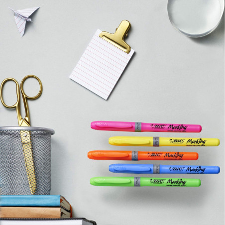 BIC Highlighter Grip Surligneurs Pointe Biseautée - Couleurs Fluo Assorties, Blister Offre Spéciale de 6