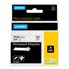DYMO Rhino Étiquettes Industrielles | polyester permanent | 19 mm x 5,5 m | autocollantes impression en Noir sur fond blanc | po