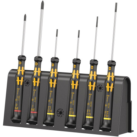 Wera 05030170001 1578 A/6 Jeu de tournevis électronicien + Rack, 6 pièces, Noir/jaune
