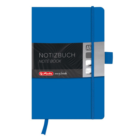 Herlitz My Book Carnet de notes avec couverture rigide, ruban marque-page et boucle porte-stylo Bleu Format A5