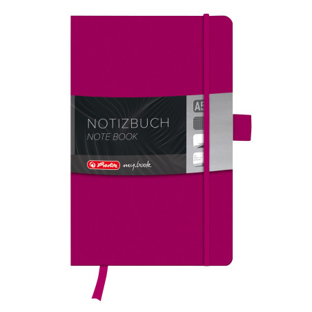 Herlitz Carnet à couverture rigide avec ruban et passant à stylo Papier quadrillé A5 Framboise