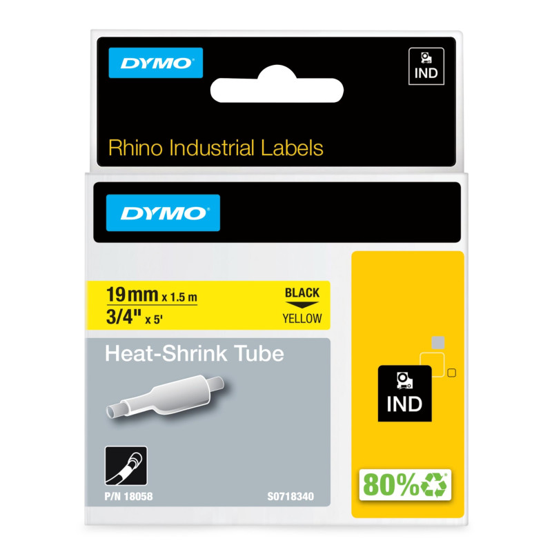 DYMO Rhino Industrielles Gaines thermorétractables autocollantes | 24 mm x 1,5 m | impression en noir sur fond blanc
