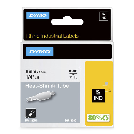 DYMO Rhino Heat Shrink Tubes - Noir sur jaune - Rouleau (0,9 cm x 1,5 m) tube - pour Rhino 4200, 6000, 6000 Hard Case Kit, Rhino