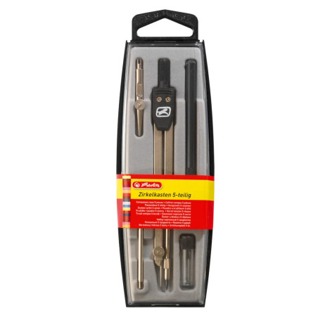 Herlitz Boîte à compas 5 pièces en paquet suspendu, compas et ressort à tirer, noir