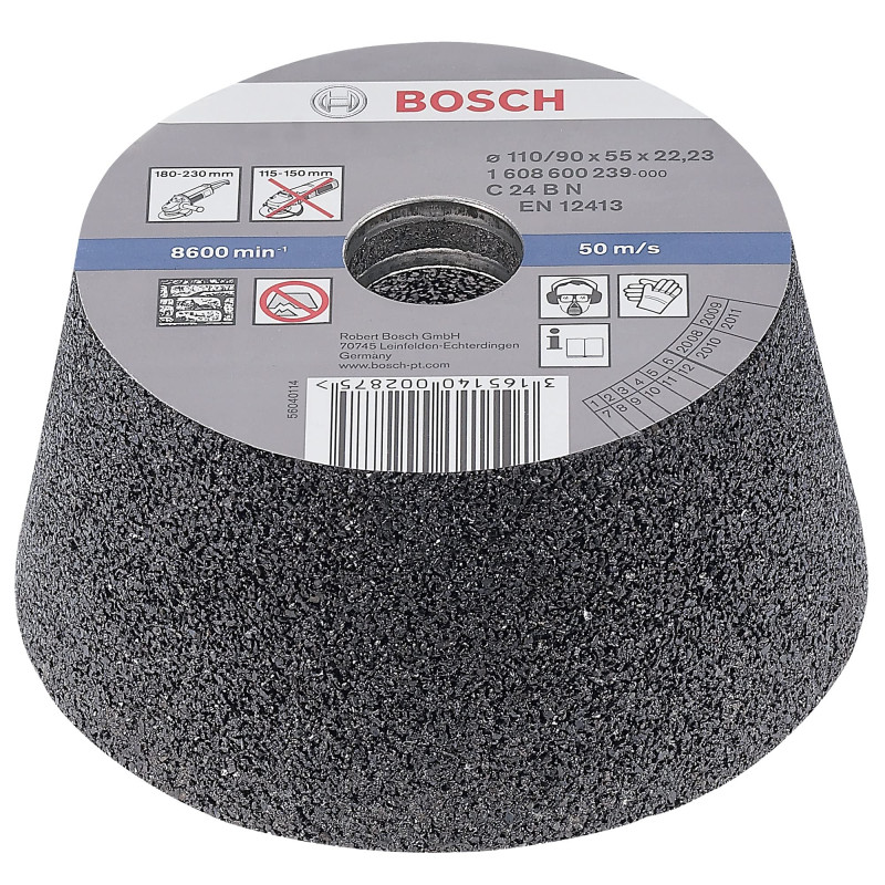 Bosch Accessories Meule Boisseau Conique pour PierrE/Béton, 24 Grain, 90mm - 110mm Diamètre, 55mm Hauteur Gris Bosch Accessories Meule Boisseau Conique pour PierrE/Béton, 24 Grain, 90mm - 110mm Diamètre, 55mm Hauteur Gris