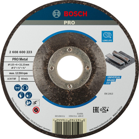 Bosch 1x Disque abrasif PRO Metal Longlife pour petite meuleuse angulaire et alésage 22,23 mm (pour Acier, Ø 125 mm, Professiona