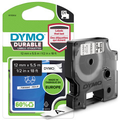 DYMO D1 Étiquettes résistantes | 12mm x 5,5m | impression en noir sur fond blanc | autocollantes étiquettes authentiques pour ét