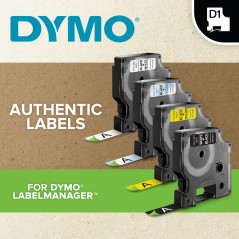 DYMO D1 Étiquettes résistantes - 12mm x 5,5m - impression en blanc sur fond noir - autocollantes étiquettes authentiques pour ét