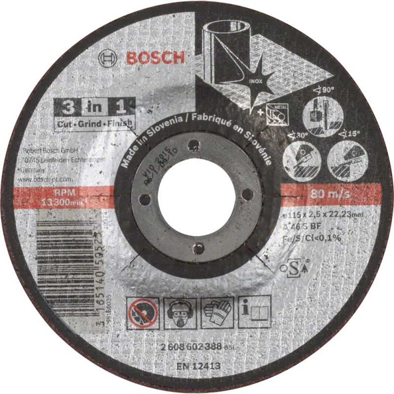 Bosch 1x Disque 3-in-1 Disc PRO Stainless Steel and Metal pour petite meuleuse angulaire et alésage 22,23 mm (pour Acier, Acier Bosch 1x Disque 3-in-1 Disc PRO Stainless Steel and Metal pour petite meuleuse angulaire et alésage 22,23 mm (pour Acier, Acier