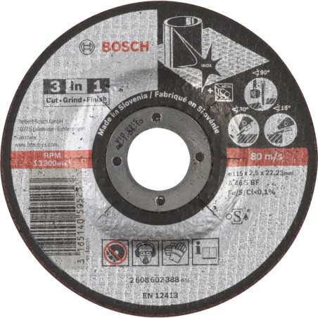 Bosch 1x Disque 3-in-1 Disc PRO Stainless Steel and Metal pour petite meuleuse angulaire et alésage 22,23 mm (pour Acier, Acier