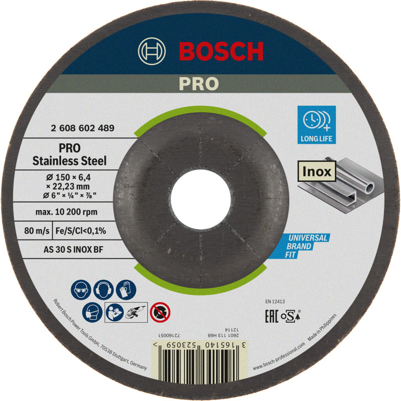 Bosch 1x Disque abrasif PRO Stainless Steel Longlife pour petite meuleuse angulaire et alésage 22,23 mm (pour Acier inoxydable, Bosch 1x Disque abrasif PRO Stainless Steel Longlife pour petite meuleuse angulaire et alésage 22,23 mm (pour Acier inoxydable,