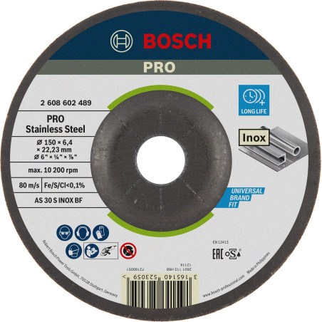 Bosch 1x Disque abrasif PRO Stainless Steel Longlife pour petite meuleuse angulaire et alésage 22,23 mm (pour Acier inoxydable,