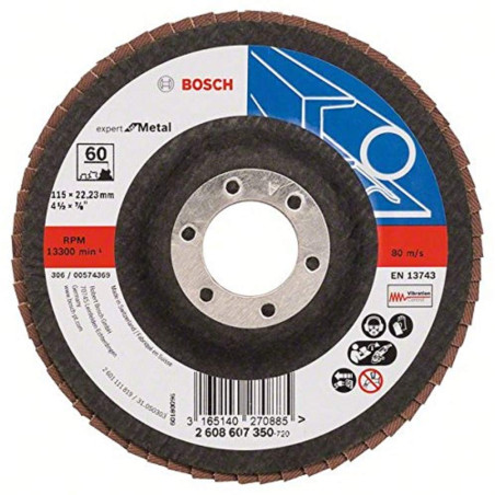 Bosch Accessories Plateau à Lamelles X551, 60 Grain, 5 à 15° Angle, 13300 tr/min, Support en Fibre de Verre, 115mm