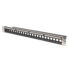 DIGITUS Panneau de Brassage - Modulaire - pour modules Keystone - 19 Pouces - 24 Ports - Blindé - Montage en Rack 1U - V2 - Noir