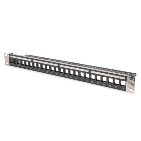 DIGITUS Panneau de Brassage - Modulaire - pour modules Keystone - 19 Pouces - 24 Ports - Blindé - Montage en Rack 1U - V2 - Noir