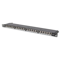 DIGITUS Panneau de brassage - 19 pouces - Cat-6 - 24 ports RJ45 - Blindé - LSA Patch-Feld - Montage en rack 0,5U - Noir