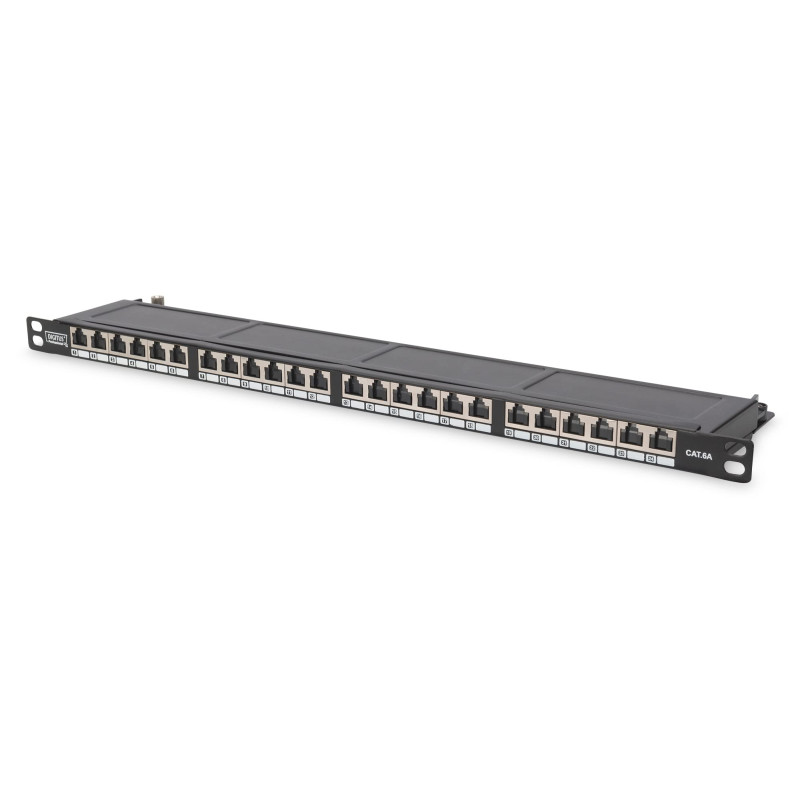 DIGITUS Panneau de brassage - 19 pouces - Cat-6 - 24 ports RJ45 - Blindé - LSA Patch-Feld - Montage en rack 0,5U - Noir DIGITUS Panneau de brassage - 19 pouces - Cat-6 - 24 ports RJ45 - Blindé - LSA Patch-Feld - Montage en rack 0,5U - Noir