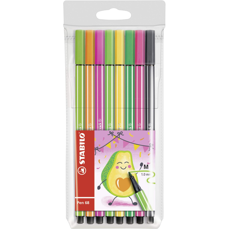 Feutre de dessin - STABILO Pen 68 Living Colors - Pochette de 8 feutres pointe moyenne - Décor avocat