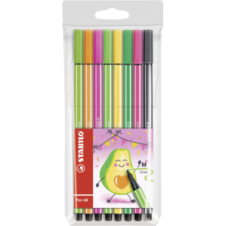 Feutre de dessin - STABILO Pen 68 Living Colors - Pochette de 8 feutres pointe moyenne - Décor avocat