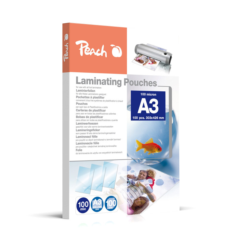 Peach Lot de 100 pochettes de plastification A3, 100 micro, brillantes, PP500-01