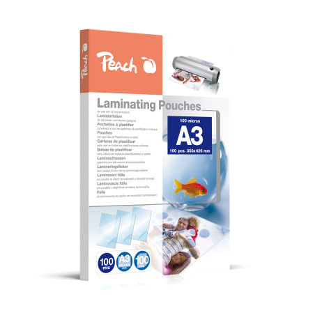 Peach Lot de 100 pochettes de plastification A3, 100 micro, brillantes, PP500-01