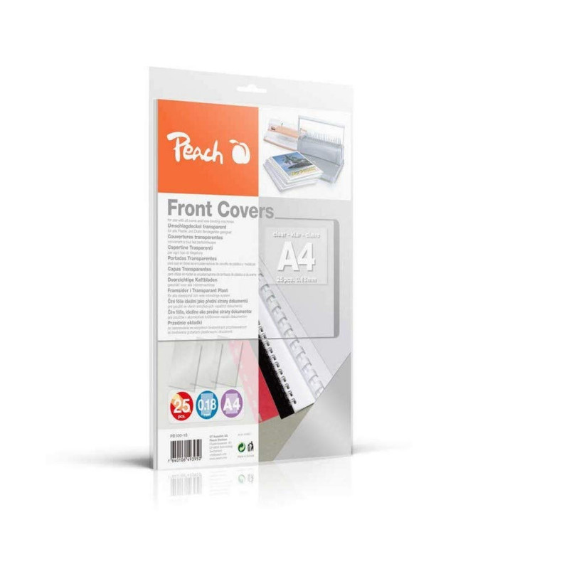 Peach Couvertures Plastique Transparentes, incolore, 0.18mm, A4, 25 Feuilles Peach Couvertures Plastique Transparentes, incolore, 0.18mm, A4, 25 Feuilles