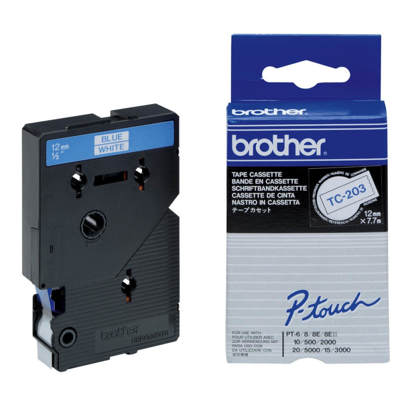 Brother TC-203 | cassette à ruban originale pour étiqueteuse | Bleu sur Blanc | 12 mm Brother TC-203 | cassette à ruban originale pour étiqueteuse | Bleu sur Blanc | 12 mm