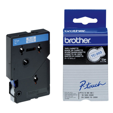 Brother TC-203 | cassette à ruban originale pour étiqueteuse | Bleu sur Blanc | 12 mm