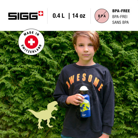 Sigg - Gourde Enfant En Aluminium + Bouchon Phophorescent - KBT Glow Moon Dinos - Pour l'École et le Sport - Étanche & Légère -