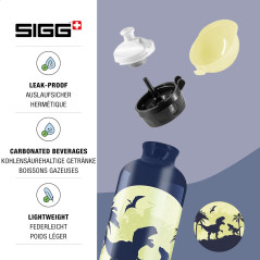 Sigg - Gourde Enfant En Aluminium + Bouchon Phophorescent - KBT Glow Moon Dinos - Pour l'École et le Sport - Étanche & Légère - 