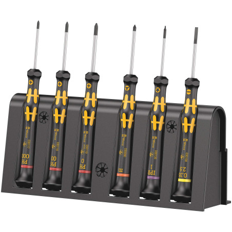 Wera 05030180001 1550/6 ESD6 Jeu de tournevis électronicien + Rack, 9 Pièces, Jaune