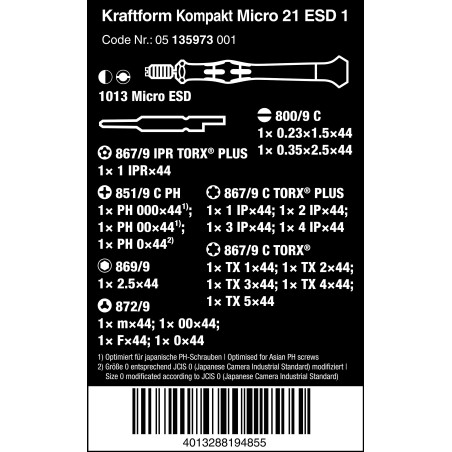 Wera 05135973001 Jeu de tournevis Kraftform Compact Micro ESD 1, 21 Pièces, Noir