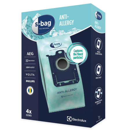 Electrolux Sacs à Poussière s-bag Classic Long Performance, E206S, Filtration Efficace, Capacité de 3,5 Litres, Matériau Synthét