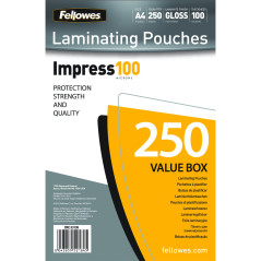 Fellowes 5313904 Enhance Pochettes de plastification brillantes A4 100 microns - Pack de 250 Transparent