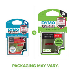 DYMO D1 Étiquettes résistantes | 12mm x 3m | impression en blanc sur fond rouge | autocollantes étiquettes authentiques pour éti