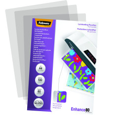 Pochettes de plastification Fellowes au format A4, 80 microns, Pack de 100 Feuilles à plastifier, Finition Brillante et de Haute
