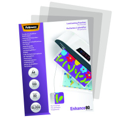 Pochettes de plastification Fellowes au format A4, 80 microns, Pack de 100 Feuilles à plastifier, Finition Brillante et de Haute