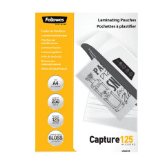 Pochettes de plastification Fellowes au format A4, 125 microns, Pack de 250 Feuilles à plastifier, Finition Brillante et de Haut