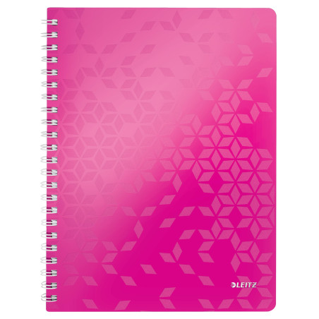 Leitz, Cahier à spirales A4 PP quadrillé, 160 pages 80g/m², Leitz WOW, Rose, 46380023